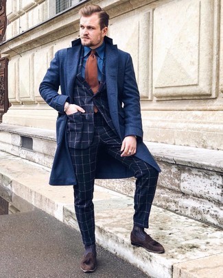 Navy Check Suit Cold Weather Outfits: 