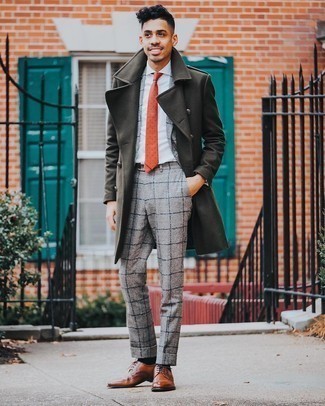 Grey Plaid Wool Suit Outfits: 