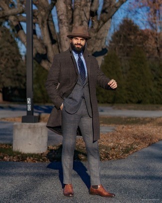 Dark Brown Wool Hat Outfits For Men: 