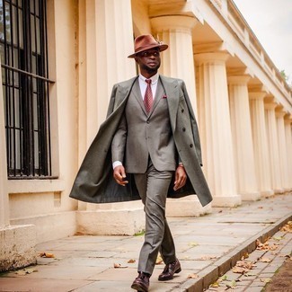 Grey Suit with Overcoat Outfits: 