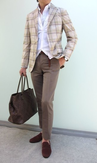 Brown Woven Leather Belt Outfits For Men: 