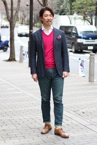 Pink Sweater Vest Smart Casual Outfits For Men: 