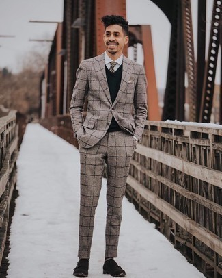 Brown Plaid Wool Suit Outfits: 