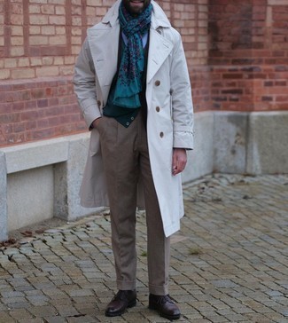 Olive Print Scarf Outfits For Men: 