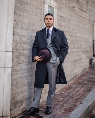 Charcoal Overcoat with Three Piece Suit Outfits: 