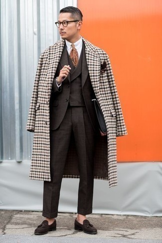 Brown Gingham Overcoat Outfits: 