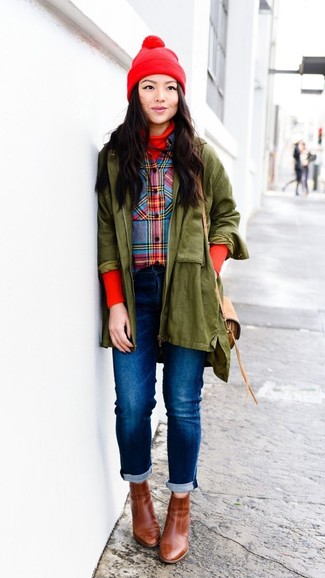 Multi colored Plaid Dress Shirt Outfits For Women: 