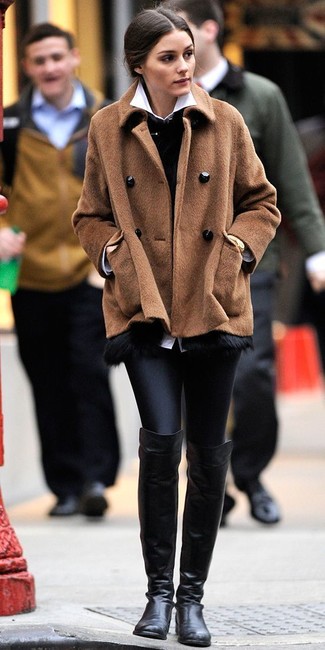 Brown Pea Coat Outfits For Women: 