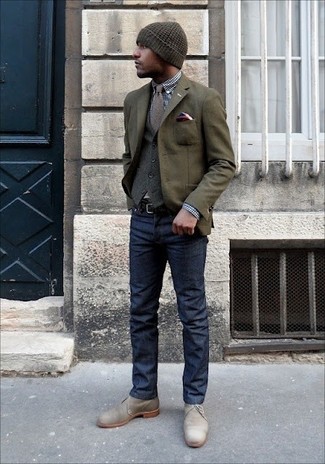 Grey Leather Desert Boots Outfits: 