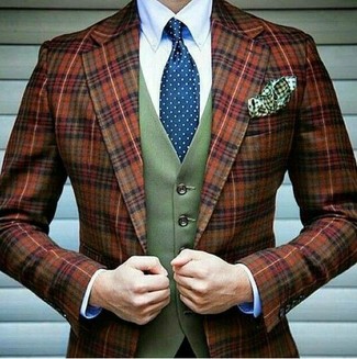 Tobacco Plaid Wool Blazer Outfits For Men: 