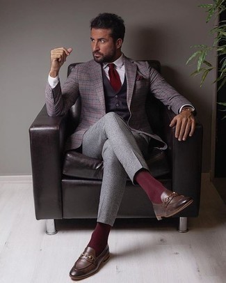 Purple Check Blazer Outfits For Men: 