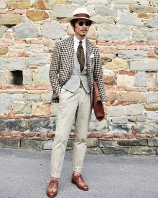 Olive Print Tie Outfits For Men: 