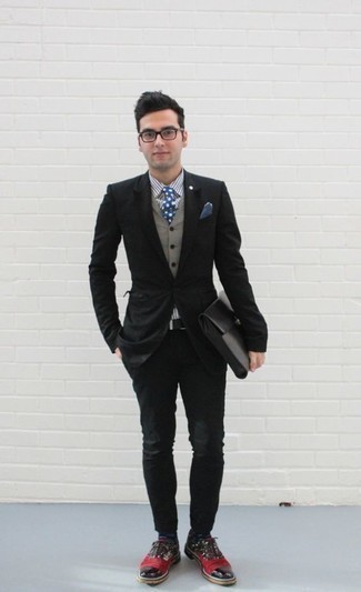 Blue Polka Dot Tie Fall Outfits For Men: 