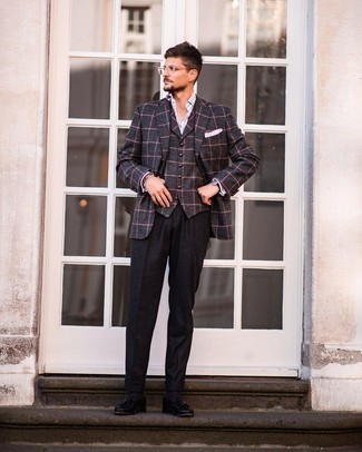 Charcoal Check Wool Waistcoat Outfits: 