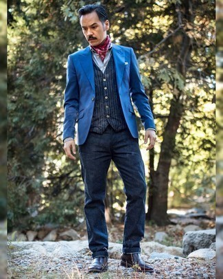 Blue Blazer with Waistcoat Outfits: 