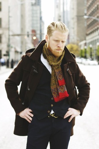 Olive Print Scarf Outfits For Men: 