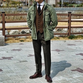 Brown Check Wool Waistcoat Outfits: 