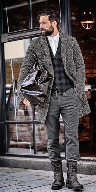 Grey Check Wool Waistcoat Outfits: 