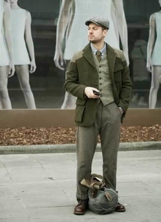 Olive Wool Dress Pants Outfits For Men: 