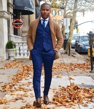 Blue Polka Dot Tie Fall Outfits For Men: 