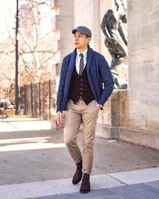 Blue Shawl Cardigan Outfits For Men: 