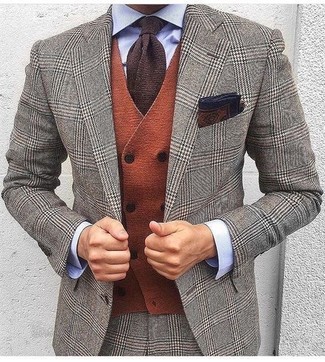 Grey Houndstooth Wool Suit Outfits: 