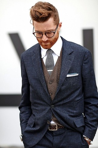Blue Check Wool Suit Outfits: 