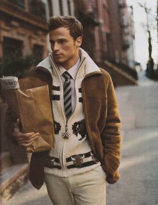 White Zip Sweater Outfits For Men: 