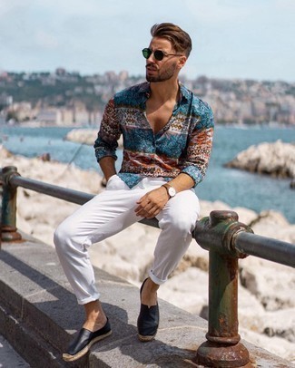 Black Leather Espadrilles Outfits For Men: 
