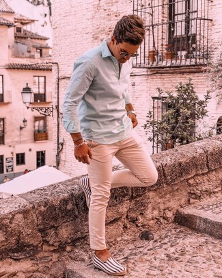 Mint Long Sleeve Shirt Outfits For Men: 