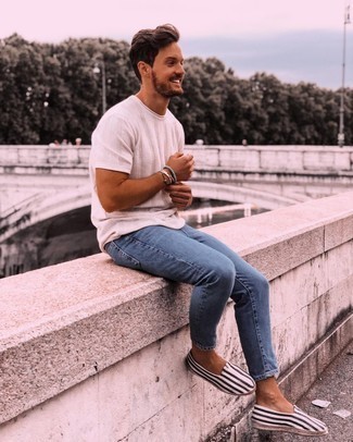 Blue Skinny Jeans Hot Weather Outfits For Men: 