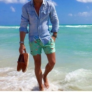 Mint Print Shorts Outfits For Men: 
