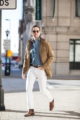 White Jeans with Brown Leather Chelsea 
