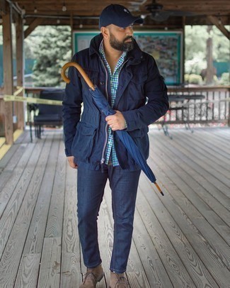 White Socks Outfits For Men: For casual city style without the need to sacrifice on practicality, we love this combo of a navy field jacket and white socks. Complement your outfit with dark brown suede desert boots to instantly ramp up the wow factor of this outfit.