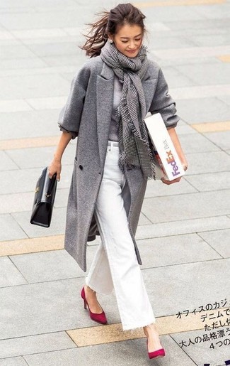Grey Plaid Scarf Chill Weather Outfits For Women: 