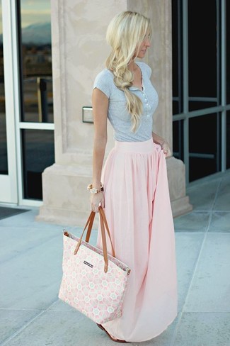 Pink Print Canvas Tote Bag Outfits: 