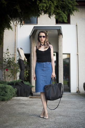 Blue Pencil Skirt Outfits: 