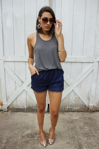 Navy Lace Shorts Outfits For Women: 