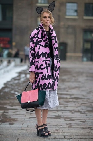 Pink Print Coat Outfits For Women: 