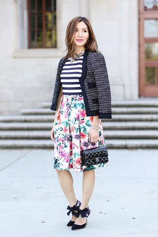 White Floral Full Skirt Outfits: 