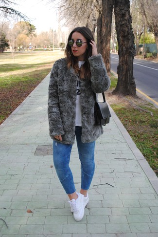 Faux Shearling Stand Collar Coat