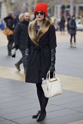 Wool Blend Coat With Faux Fur Collar