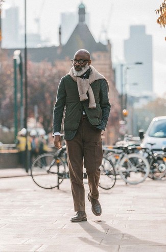 Teal Gilet Outfits For Men: Wear a teal gilet with dark brown chinos to create an interesting and modern-looking casual outfit. Rounding off with a pair of dark brown leather casual boots is an easy way to inject a sense of class into your ensemble.