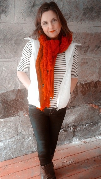 Tomato Red Cashmere Rib Knit Infinity Scarf