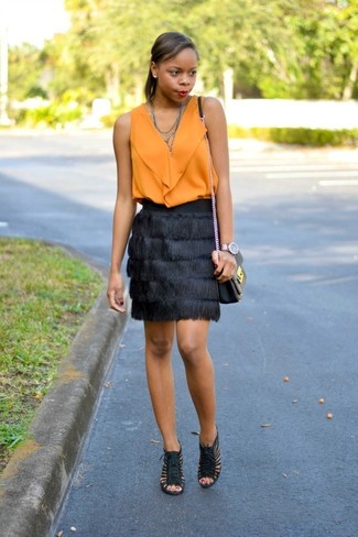 Black Fringe Pencil Skirt Outfits: 