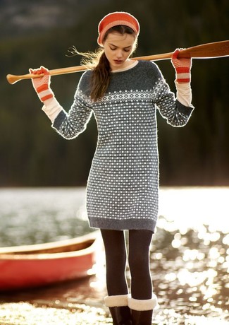 Grey Fair Isle Sweater Dress Outfits: 