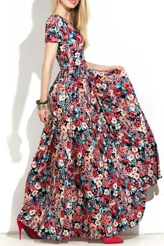 Multi colored Floral Maxi Dress Summer Outfits: 