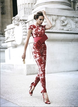 Red Satin Heeled Sandals Outfits: 