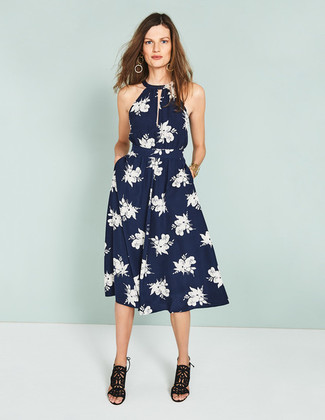 Navy Floral Midi Dress Outfits: 