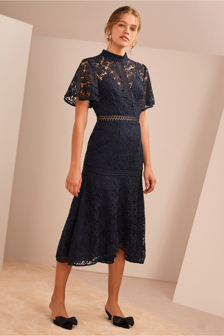 Navy Lace Midi Dress Outfits: 